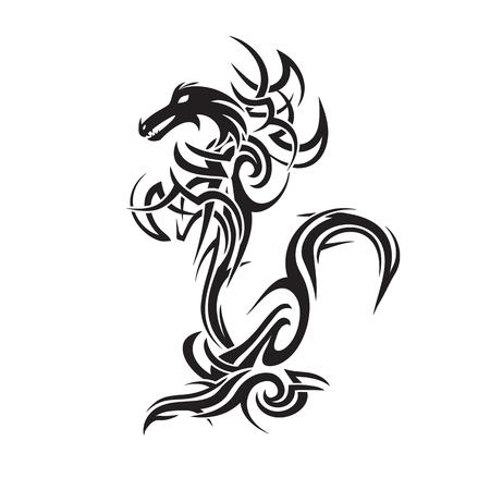 tribal dragon tattoo art vector illustrationのイラスト素材