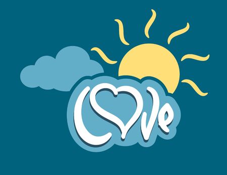 word love with heart on cloud sun sky abstract vector illustrationのイラスト素材