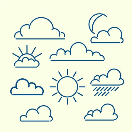 Cloud sun moon rain loutlined icon set. Meteo vector ilustration.のイラスト素材