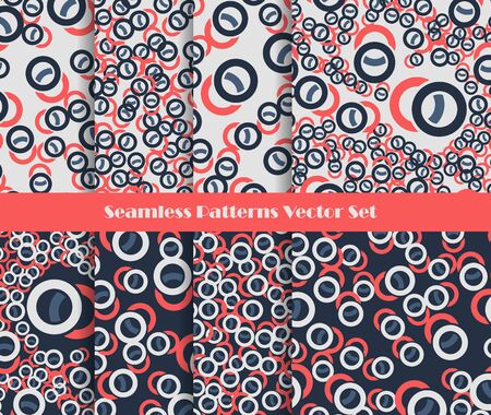 Seamless pattern set. Vector illustration. Red blue color circles minimalistic creative design background. Random round decorative scrapbook template.のイラスト素材