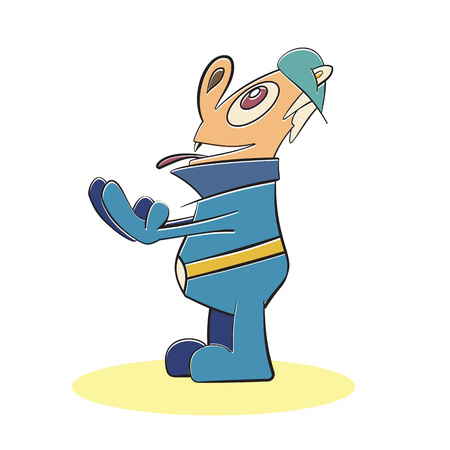 Fun man surprised cartoon character vector illustration. Smiling happy humor mascot. Excited waiting enjoying man.のイラスト素材