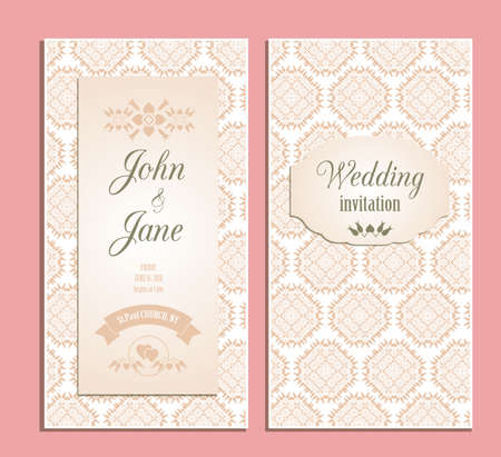 Wedding invitation vector illustration. Floral decorative celebration date design template. Elegant decor wedding event pattern.のイラスト素材