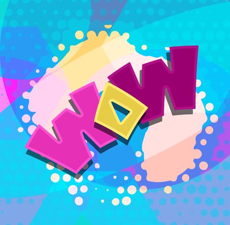 WOW text colorful blobs dots abstract vector illustrationのイラスト素材
