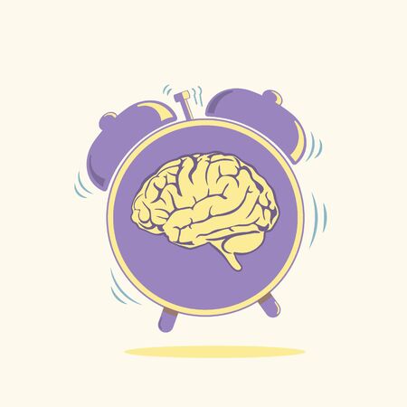 Human brain with alarmclock symbol vector illustration. Modern lifestyle concept. Healthcare issues symbolic image.のイラスト素材
