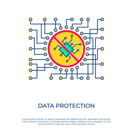 Stop danger infection data protection vector illustration. Warning sign cyber privacy concept. No bugs red caution sign.のイラスト素材