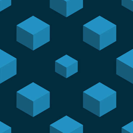 Blue cubes seamless pattern vector illustration. Geometric shapes wallpaper. Abstract decoration...