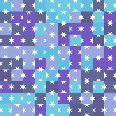 Stars seamless pattern vector illustration. Blue white shapes decoration background.のイラスト素材