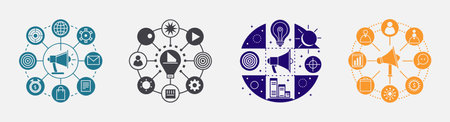 Set three illustrations marketing strategy focusing on different aspect market research generation...