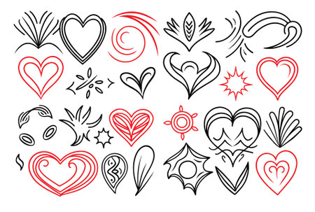 doodle heart elements red colors, expression creativity art designのイラスト素材