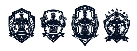 set vector emblems signs for fitness club strong manのイラスト素材