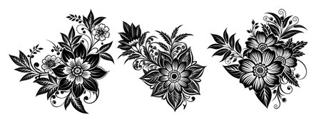 floral elements leaves flowers, flower foliage gardenのイラスト素材