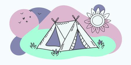 tent middle field sun backgroundのイラスト素材