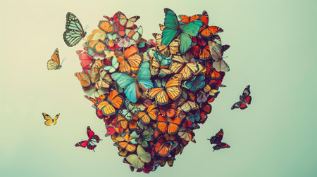 Butterflies stomach concept, idea butterflies stomach concept represented swarm butterflies forming heart shape , AI generatedの素材