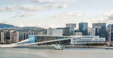 View of the Oslo Opera from the Oslo Fjord harbor.のeditorial素材