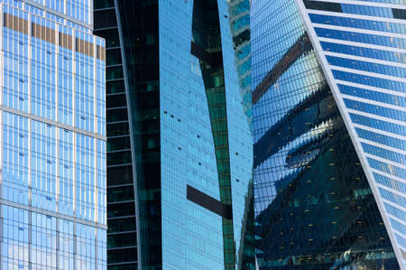Office buildings, business skyscrapers in financial centre of city, modern glass architecture in commercial downtown, future design abstractionの写真素材
