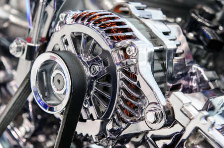 Engine with metal and chrome parts of the automobile motorの写真素材