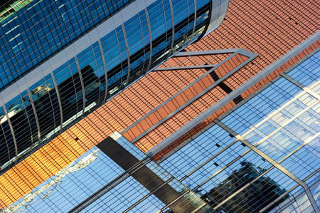 Office buildings, business skyscrapers in financial centre of city, modern glass architecture in commercial downtown, future design abstractionの写真素材