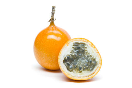 Granadilla with slice on white background, exotic tropical Thai fruit, healthy food, diet nutrition