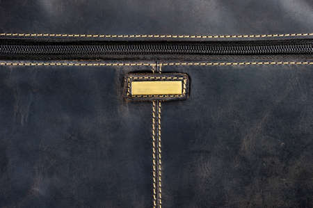 Leather bag for man, brown briefcase with zipper and stitches, male accessories in vintage style,...