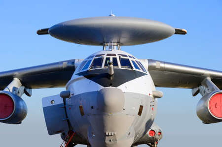 Reconnaissance plane with airborne warning and control system, military aircraft with satellite...