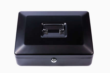 Black steel cash box on white background  Isolatedの写真素材