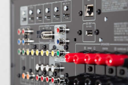 Back side of the receiver with many plugsの写真素材