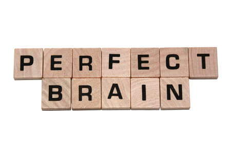Phrase perfect brain made with wooden game tilesの写真素材