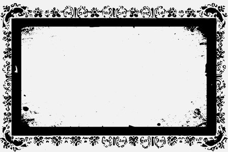 Grunge Black Ink Ornament Square Frame, An Eye-catching Decorative Piece, white background in vector EPS format.のイラスト素材