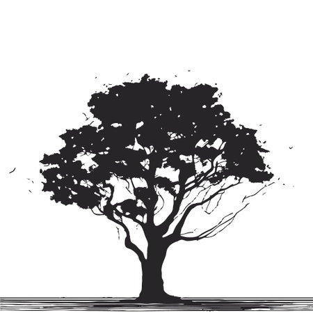 silhouette of big tree in summer on isolated white backgroundのイラスト素材