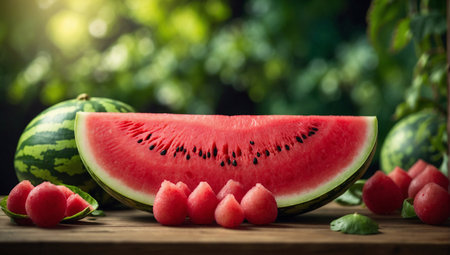 Ripe watermelon on a wooden table. Selective focus. nature.の素材