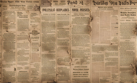 worn, torn, dull, dusty newspaper texture, paper texture background.の素材