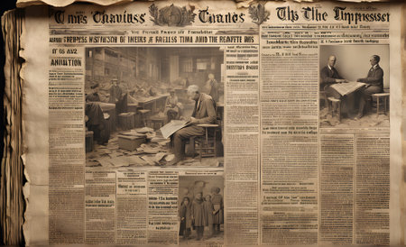 worn, torn, dull, dusty newspaper texture, paper texture background.の素材