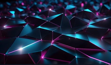3d rendering of abstract low poly background with neon lights. Futuristic technology style.の素材