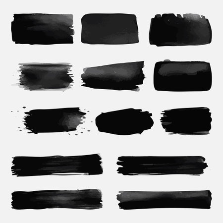 Set of vector Vector black paint, ink brush stroke, brush, line or texture.のイラスト素材