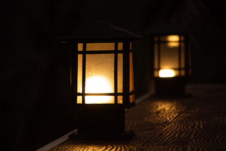 Garden lights that illuminate the darkness with warm lightの写真素材