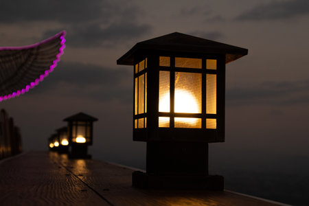 Garden lights that illuminate the darkness with warm lightの写真素材