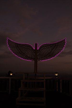 Wing monument with neon light, sky park on July 22, 2024 - lombok, indonesia