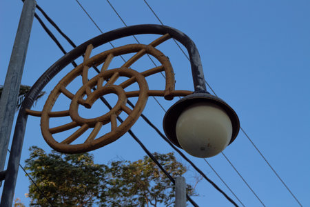 street lamp with unique iron frame in sengigi lombokの写真素材