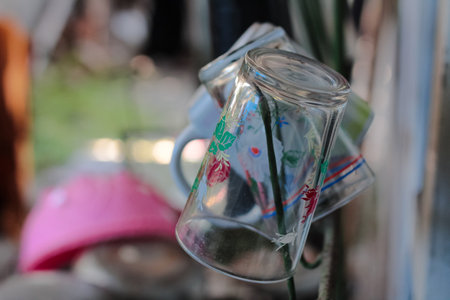 glass cup or coffee cup with a lidの写真素材