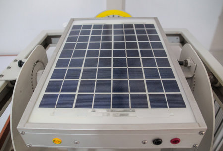 Detailed shot of a small scale PV solar panel array utilized for research and development testing on...