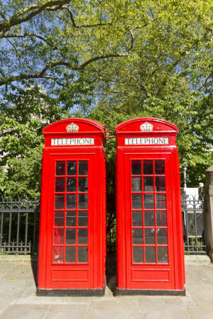 Freshly painted London Red Phone Boxesの写真素材