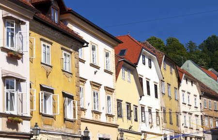 Colourful houses in Ljubljana, Sloveniaの写真素材