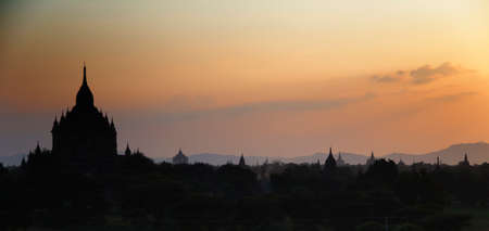 Bagan at sunset in Myanmarの写真素材