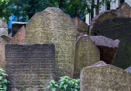 PRAGUE, CZECH REPUBLIC - June 19, 2015: Abandoned tombstones at the Old Jewish Cemetery in Prague, Czech Republic.のeditorial素材