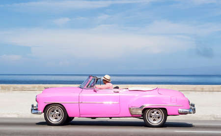 HAVANA,CUBA - NOVEMBER 9, 2015 : Vintage american car at the Malecon avenueのeditorial素材