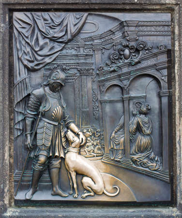 Brass relief of St. John of Nepomuk on Charles Bridge in Pragueのeditorial素材