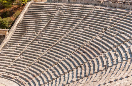 Ancient theater Epidaurus, Argolida, Greece close-up on rowsの写真素材