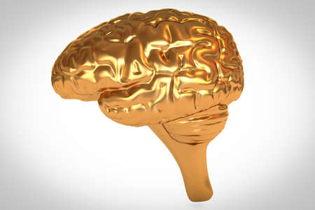 3D illustration of Gold human brain sideviewの写真素材