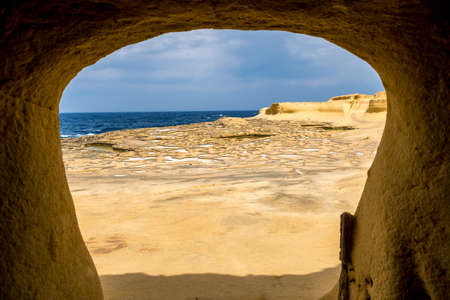Salt pans located near Qbajjar on the maltese Island of Gozo. Original framingの写真素材