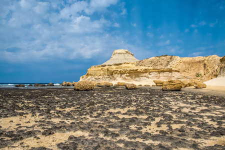 Scenic view of Salt Pans, Xwejni Bay, Xwejni, Gozo Island, Malta, Europeの写真素材